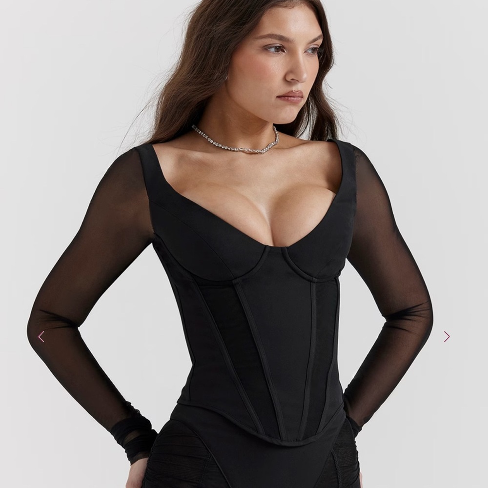 House of CB Black Sheer Sleeve Top - Picture 2 of 6